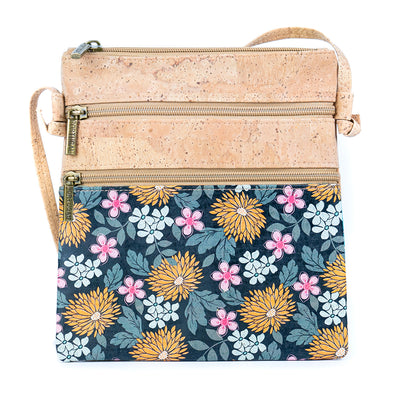 Cork Women's Double Zip Flower print Crossbody Bag BAG-2314