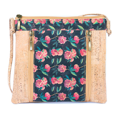 Floral White Print Cork Shoulder Bag with Zippered Pockets BAGP-019