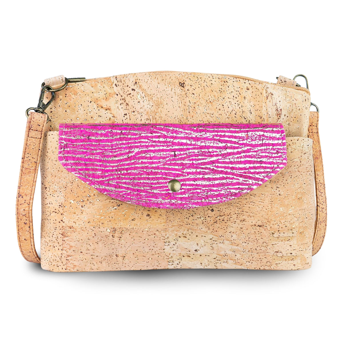 Women’s Natural Cork Crossbody Bag with Gold Accents and Front Pocket BAGP-402