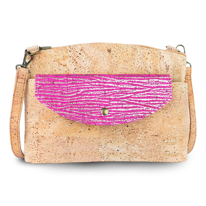Women’s Natural Cork Crossbody Bag with Gold Accents and Front Pocket BAGP-402
