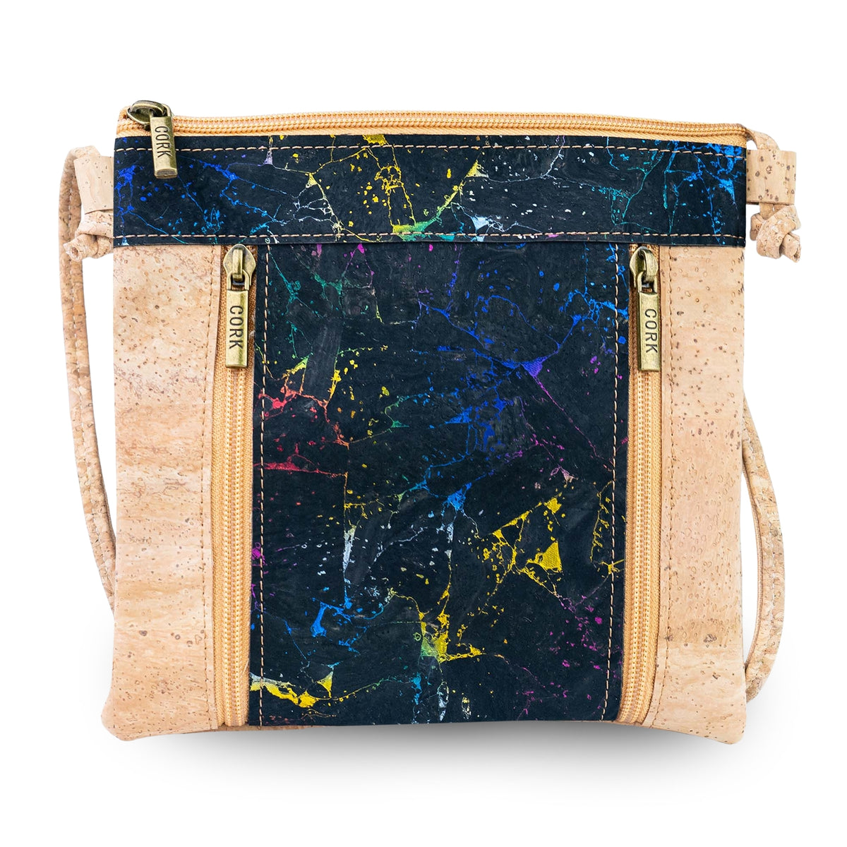 Slim Cork Crossbody Bag with Three Zipped Compartments BAGP-394