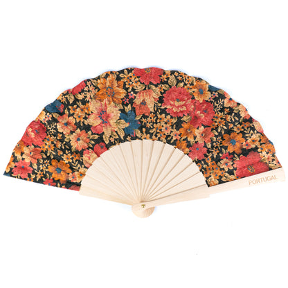 12units-Cork Antique Wooden Folding Hand Fan  L-1108