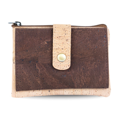 Compact Cork Card & Coin Wallet – Minimalist Zip Pouch with Snap Closure BAG-2357
