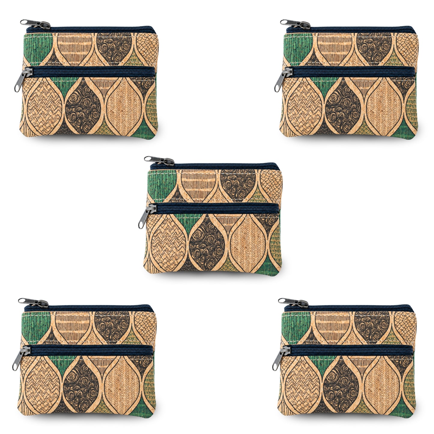 5pcs | Natural Cork Double-Zip Coin Purse BAGP-381