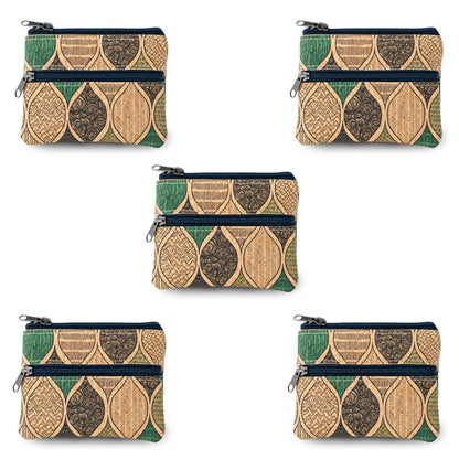 5pcs | Natural Cork Double-Zip Coin Purse BAGP-381