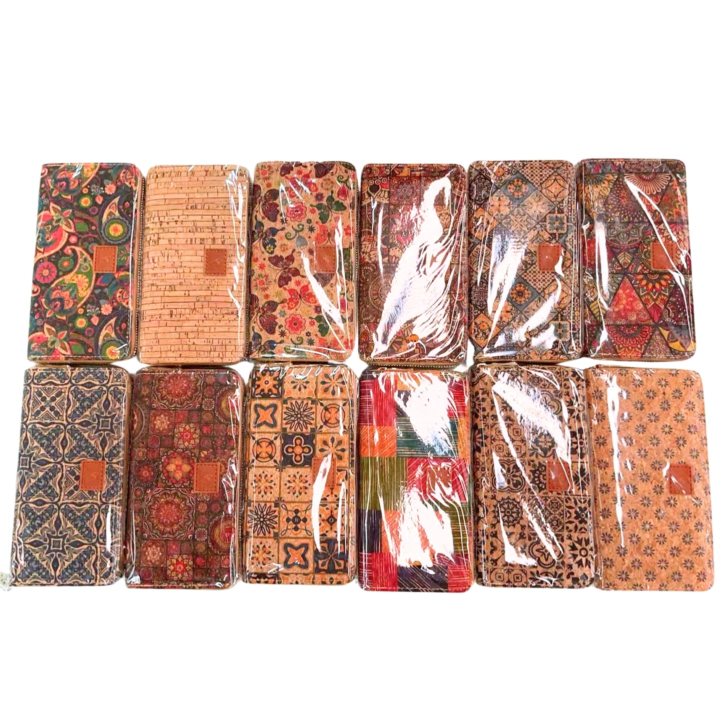 Pack of 12 Printed Cork Zip-Around Wallets  BAGD-624-12