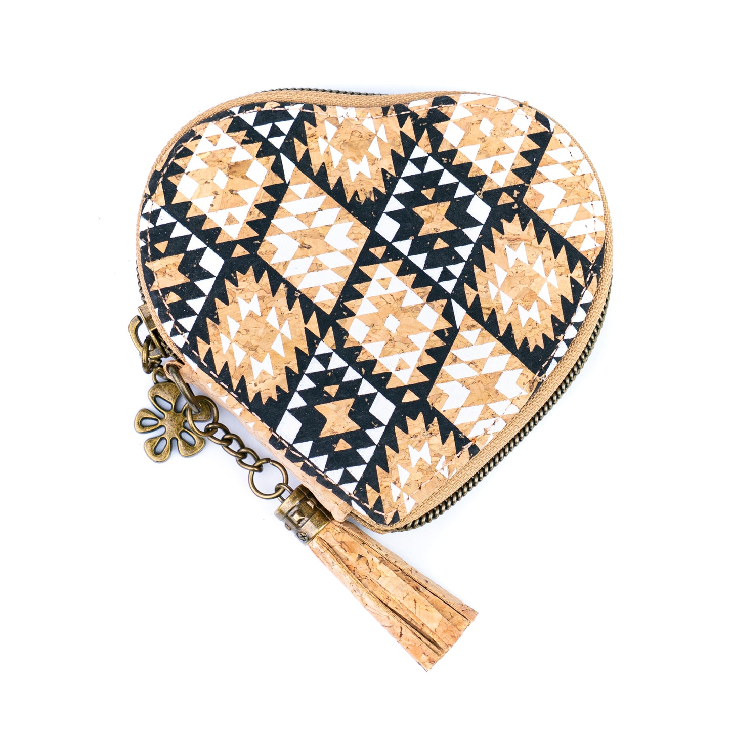 Heart-Shaped Cork Coin Purse with Tassel - Vegan Leather Alternative Zipper Pouch BAG-2370