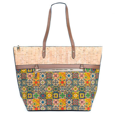 Chic Natural and Printed Cork Ladies' Tote Bag with PU Handle BAG-2330