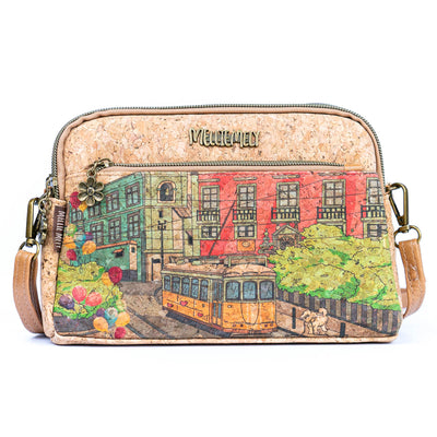 Versatile Cork Crossbody & Clutch Bag with City Landmark Designs  BAGF-105