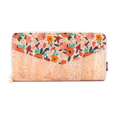 Flowers patterns natural cork women zipper card wallet BAG-2337