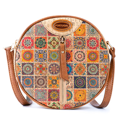 Floral Printed Cork Round Crossbody Bag BAGD-593