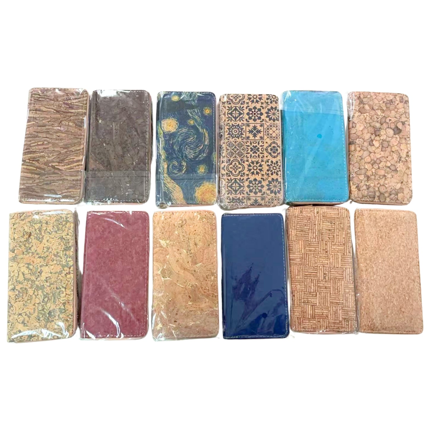 12pcs | Printed Cork Zip-Around Wallet —BAGD-623