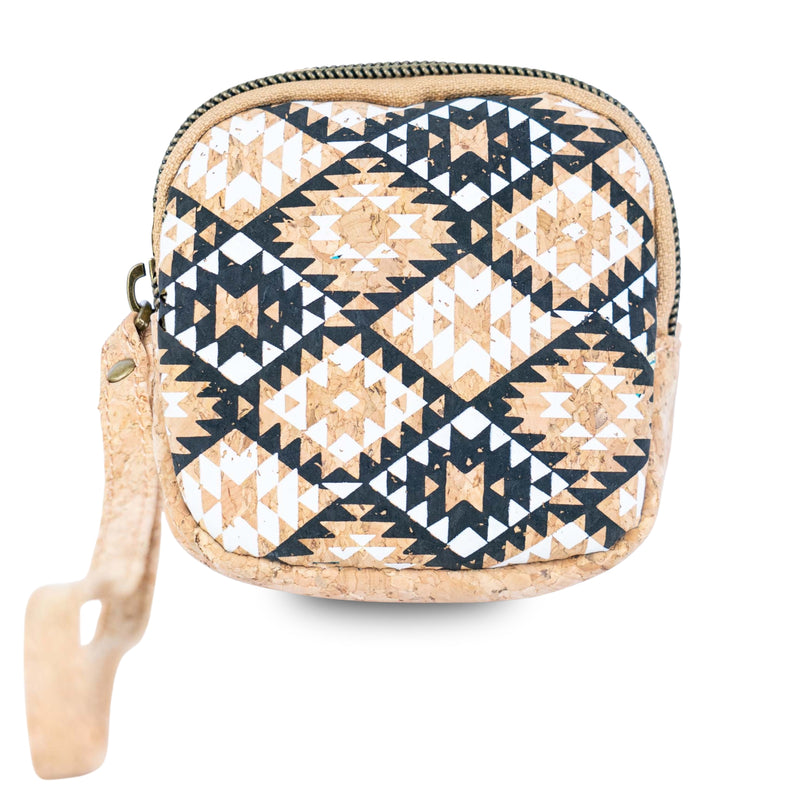 Square Cork Coin Purse with Wrist Strap – Floral Pattern BAG-2377