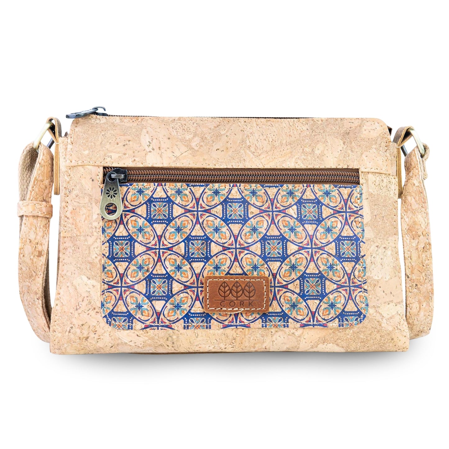 Printed Cork Crossbody Bag with Front Zip Pocket BAGD-654