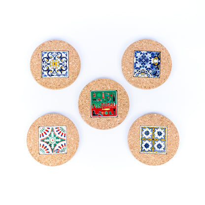 (5units)Vintage Cork and Ceramic Tile Coaster Cup Pad L-069