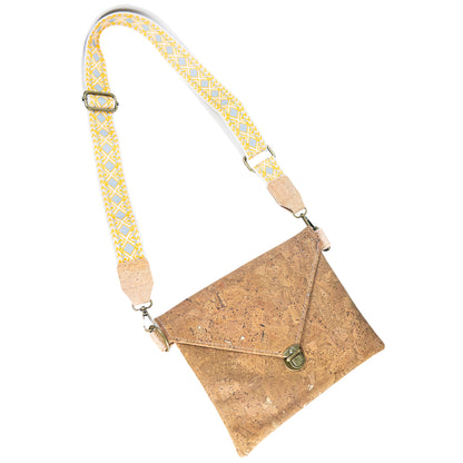 Tobacco-Colored Cork Crossbody Bag with Detachable Wide Strap and Heart-Shaped Snap Closure BAGP-281