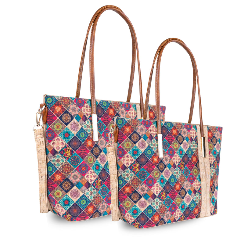 Set of 2 Printed Cork Handbags – Large & Small Tote Bag Combo BAGD-481A