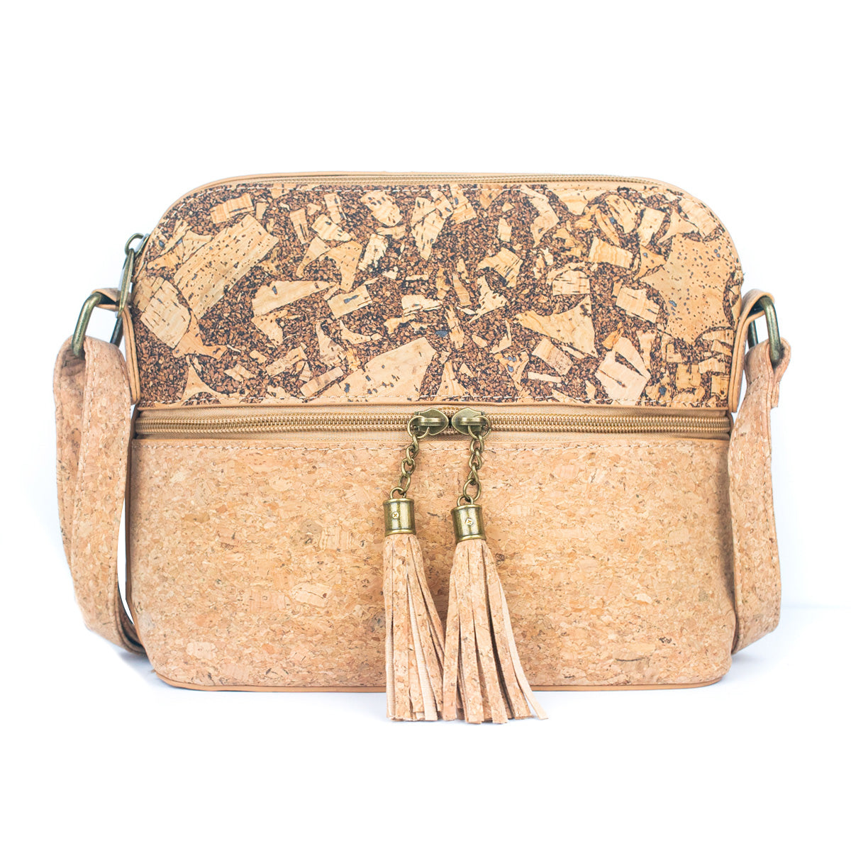 Tassel Zip Pocket Women's Natural Cork Crossbody Bag BAG-2291