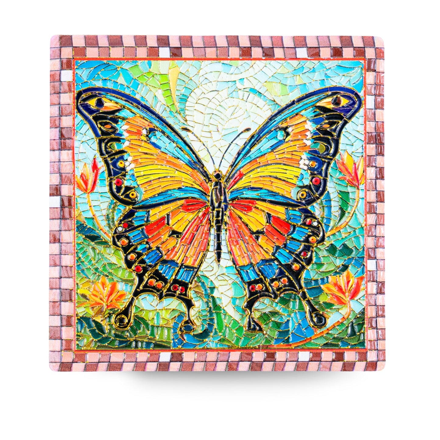 Embossed Ceramic Tile Coasters with Cork Backing – Butterfly Design L-1136-12 (12units)