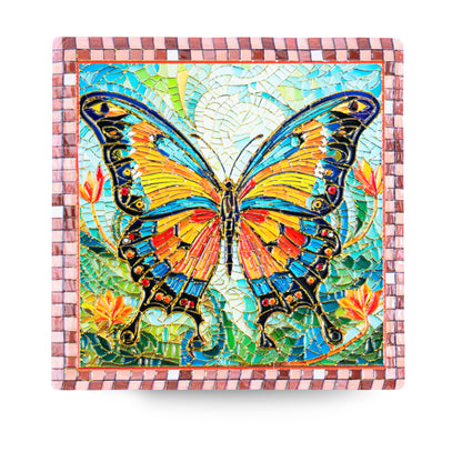 Embossed Ceramic Tile Coasters with Cork Backing – Butterfly Design L-1136-12 (12units)
