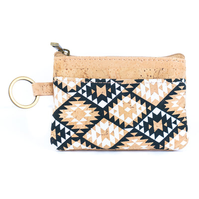 Small Cork Coin Purse with Key Ring – Floral Print Women's Wallet BAG-2378