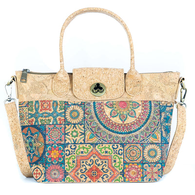 Cork Handbag –  Tile and Floral Pattern BAGD-611