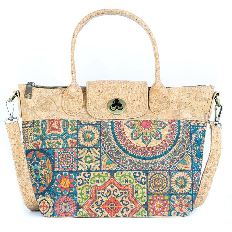Cork Handbag –  Tile and Floral Pattern BAGD-611