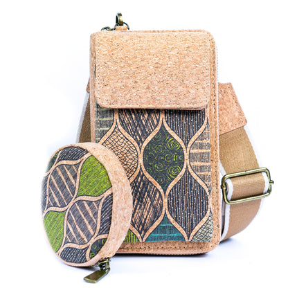 Natural Cork Women's Printed Phone Pouch with Detachable Coin Purse BAG-2310
