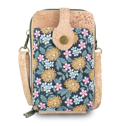 Natural Cork Double Zip Phone Crossbody Bag for Women – Floral Print Vegan Crossbody Wallet BAGD-2402