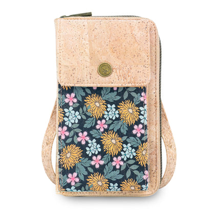 Natural Cork Phone Crossbody Wallet for Women – Floral Print Vegan Crossbody Purse BAGD-2403