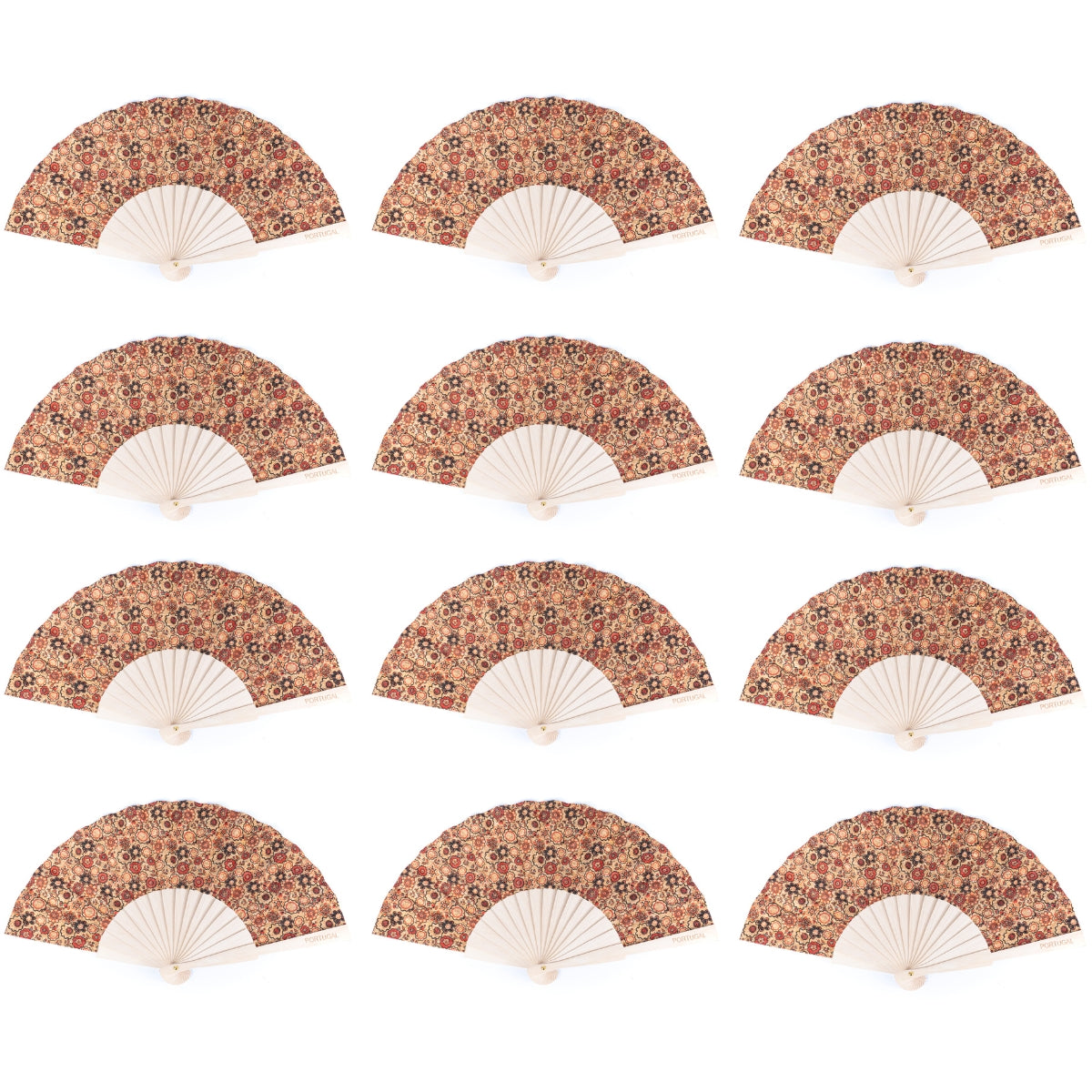 12units-Cork Antique Wooden Folding Hand Fan  L-1108