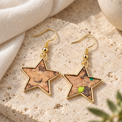 Portuguese Handmade Star Cork Earrings with Gold-Tone Alloy  – Pack of 6Pairs-ER-213-MIX-6