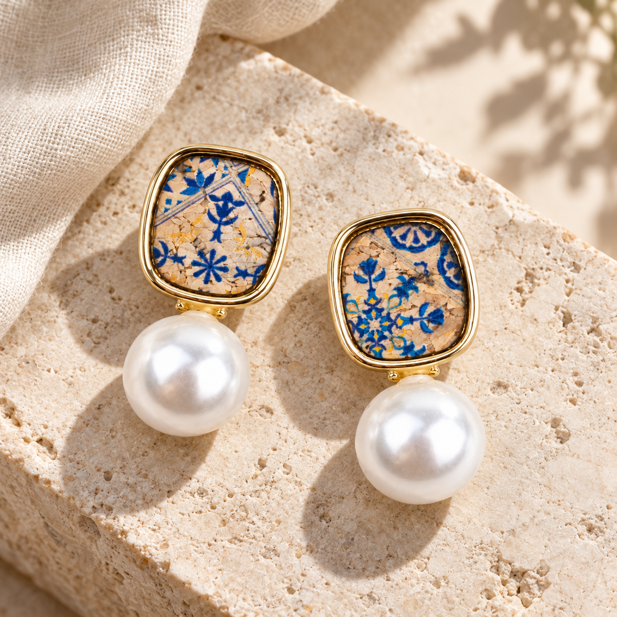 Natural cork and pearl drop earrings  – Pack of 6Pairs-ER-215-MIX-6