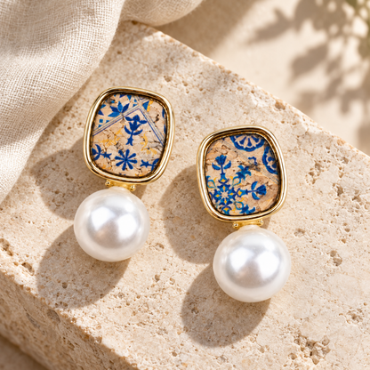 Natural cork and pearl drop earrings  – Pack of 6Pairs-ER-215-MIX-6