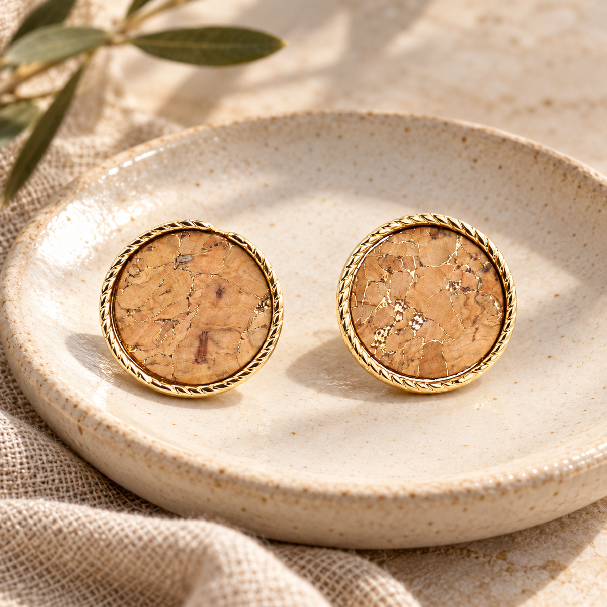 Natural Cork Round Stud Earrings Set – 6 Pairs-ER-216-MIX-6