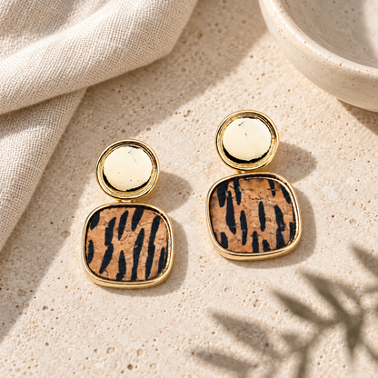 Natural Cork Geometric Pendant Earring Set– 6 Pairs-ER-217-MIX-6