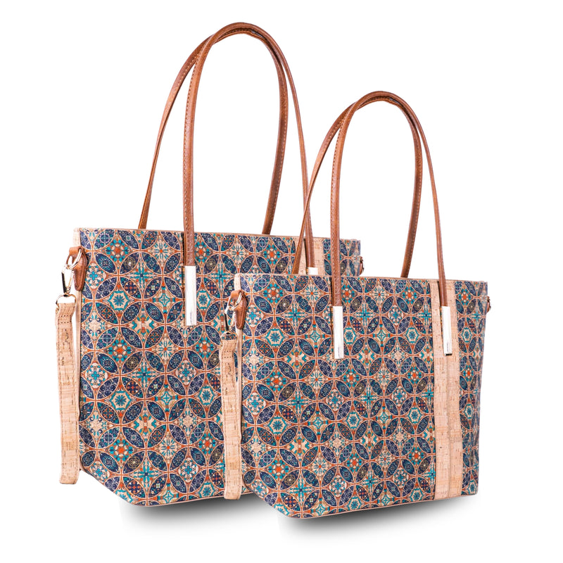 Set of 2 Printed Cork Handbags – Large & Small Tote Bag Combo BAGD-481A