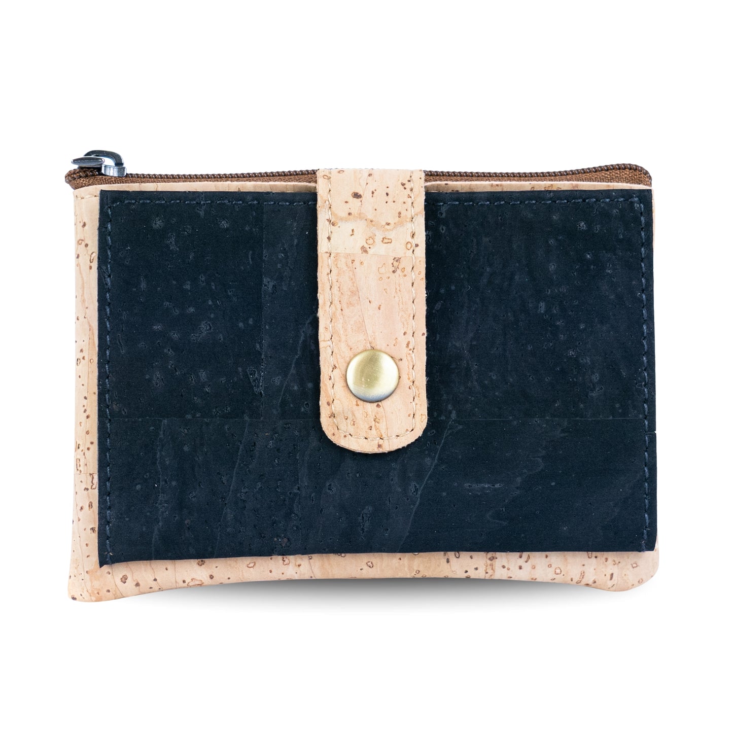 Compact Cork Card & Coin Wallet – Minimalist Zip Pouch with Snap Closure BAG-2357