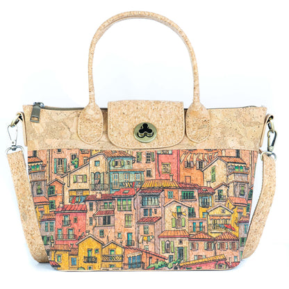 Cork Handbag –  Tile and Floral Pattern BAGD-611