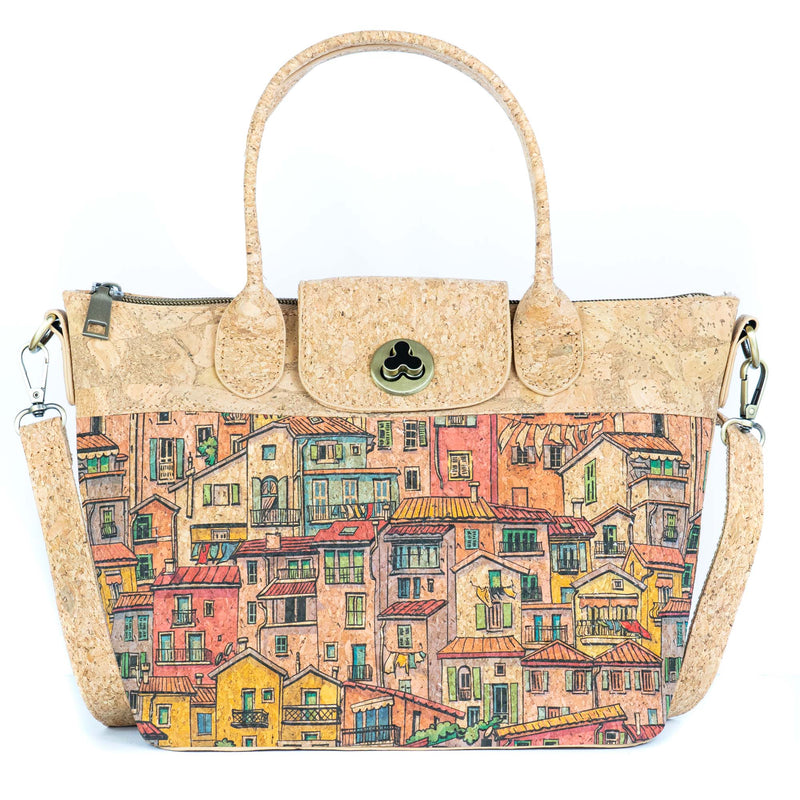 Cork Handbag –  Tile and Floral Pattern BAGD-611