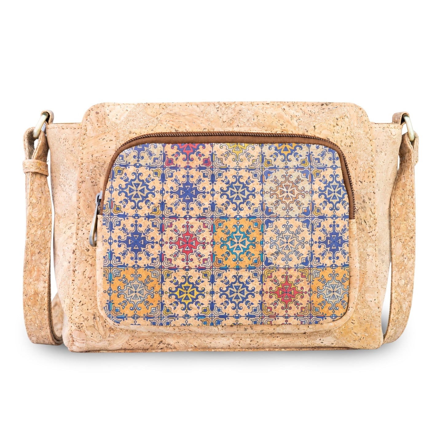 Natural Cork Crossbody Bag with Printed Front Pocket BAGD-658