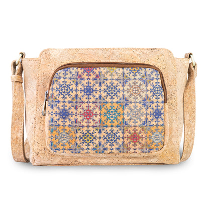 Natural Cork Crossbody Bag with Printed Front Pocket BAGD-658