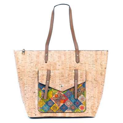 Natural Cork and Printed Cork Tote Bag with PU Handles BAG-2333