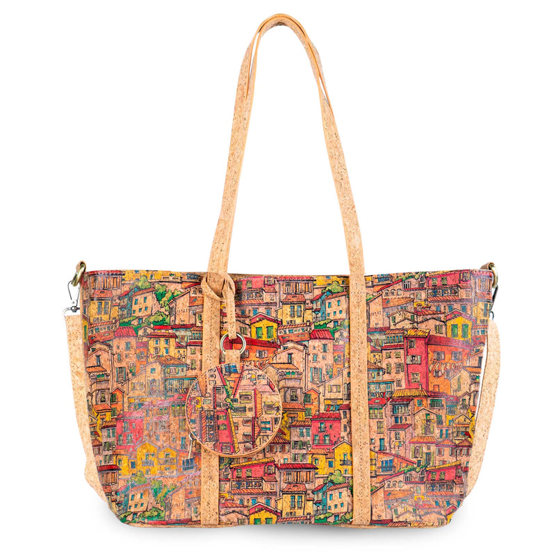 Large Cork Tote Crossbody Bag for Women – Dual Strap Vegan Handbag with Coin Pouch BAGD-317