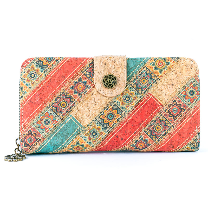 Patchwork-Stitched Printed Cork Long Wallet  BAGD-591