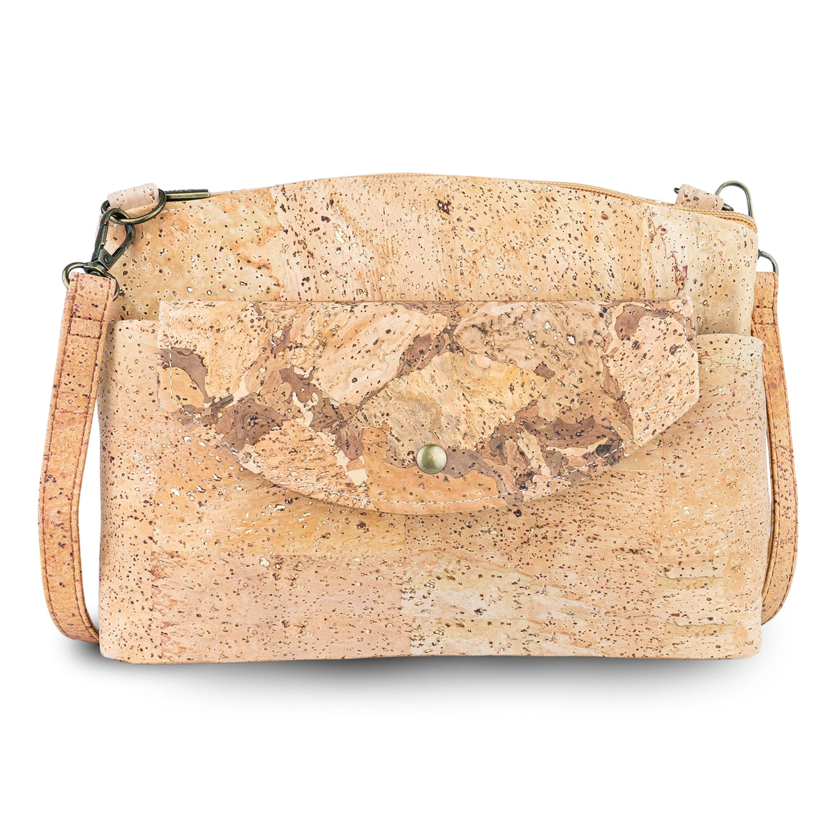 Women’s Natural Cork Crossbody Bag with Gold Accents and Front Pocket BAGP-402