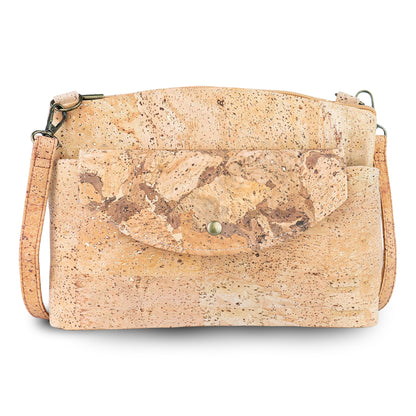 Women’s Natural Cork Crossbody Bag with Gold Accents and Front Pocket BAGP-402