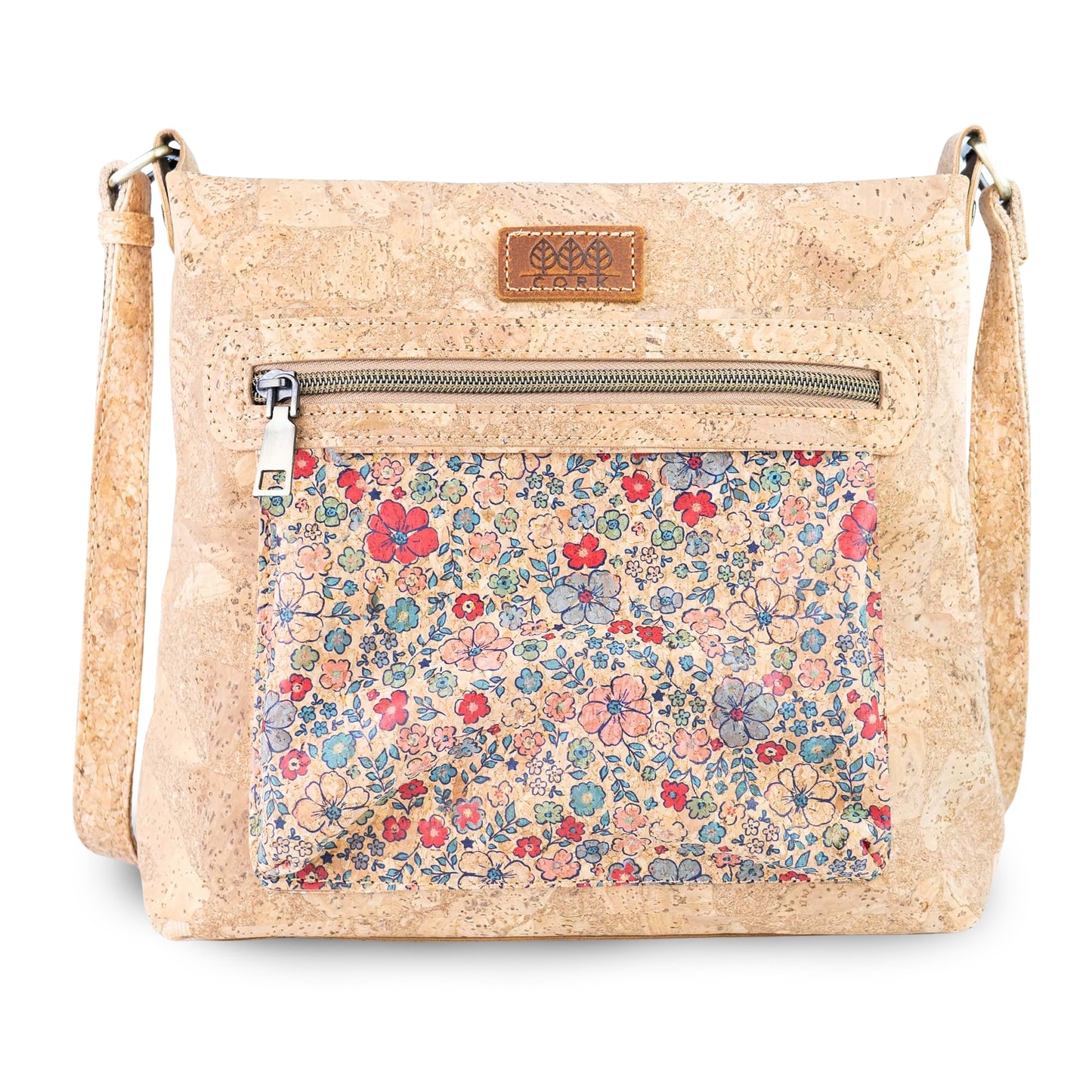Printed Cork Crossbody Bag with Multiple Zipper Pockets BAGD-665