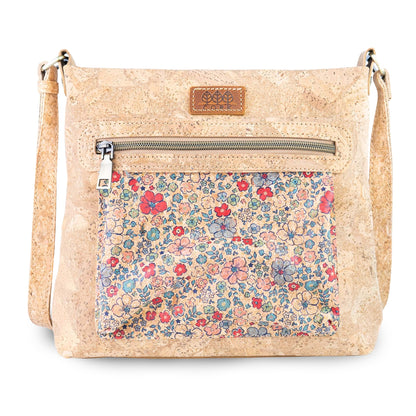 Printed Cork Crossbody Bag with Multiple Zipper Pockets BAGD-665