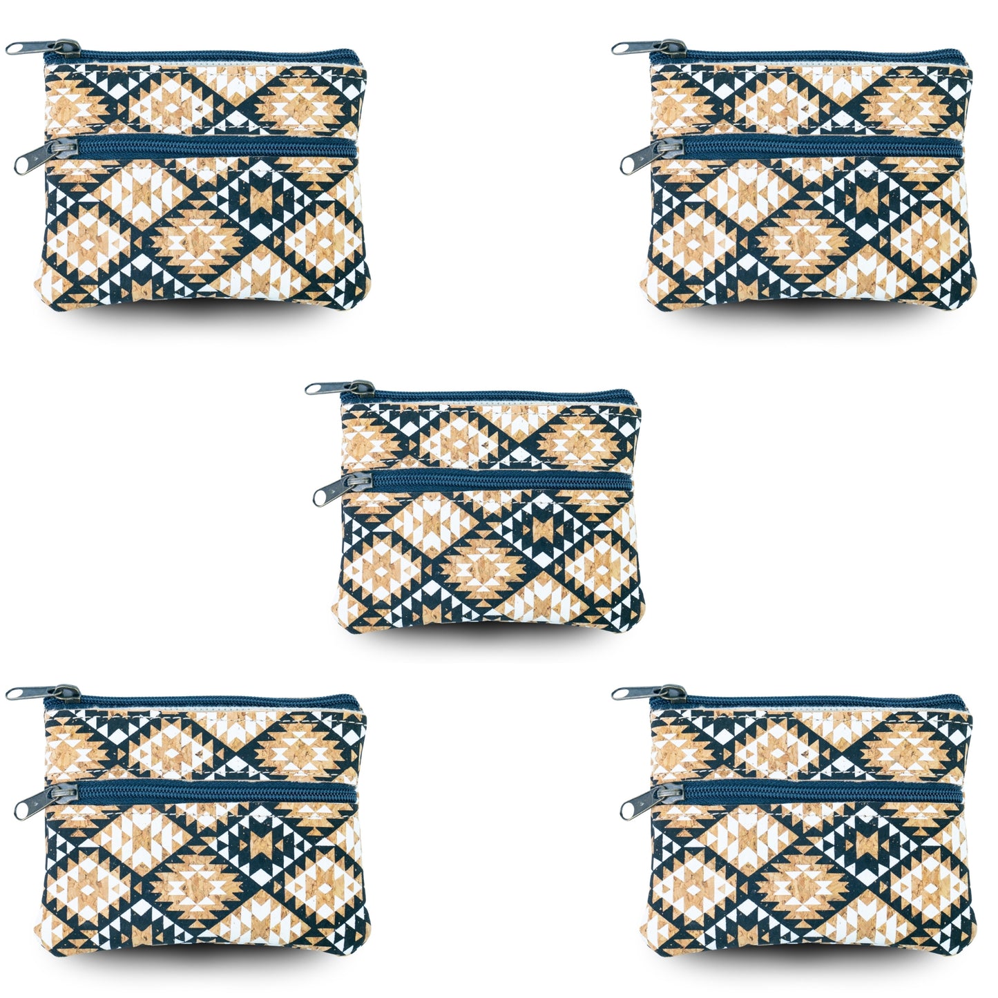 5pcs | Natural Cork Double-Zip Coin Purse BAGP-381